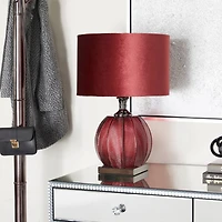 Red Velvet Glam Table Lamp, 21" x 14" x 14"