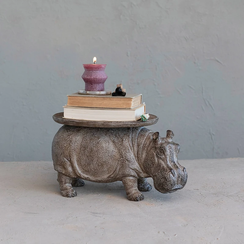Hello Honey® 16.75" Gray Decorative Hippo Pedestal with Distressed Finish