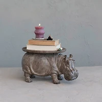 Hello Honey® 16.75" Gray Decorative Hippo Pedestal with Distressed Finish