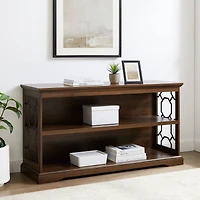 Walker Edison Dark Walnut Lateral Bookshelf with Decorative Metal Sides
