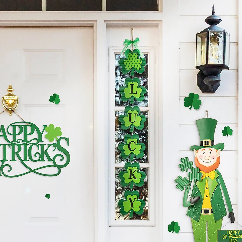 Glitzhome® 30" Set of 2 St. Patrick's Wooden Shamrock / Leprechaun Hats Door Hanger