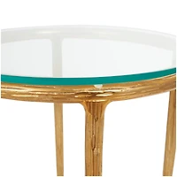 23" Aluminum Textured Accent Table with Glass Tabletop