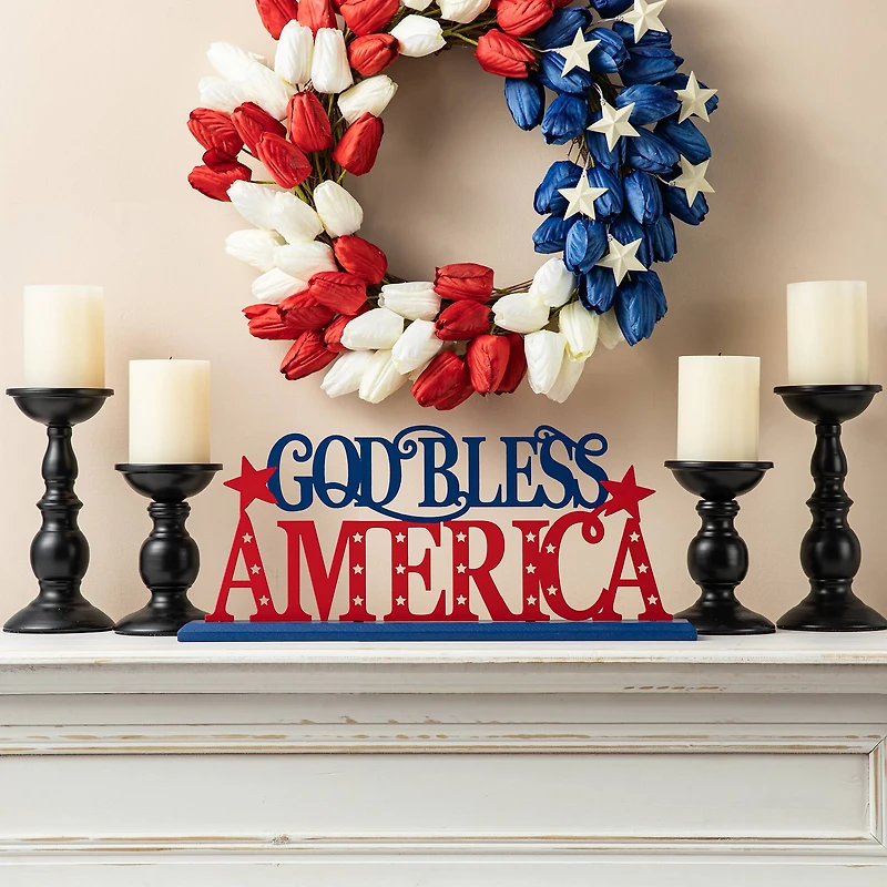 Glitzhome® 18" Wide God Bless America Tabletop Décor