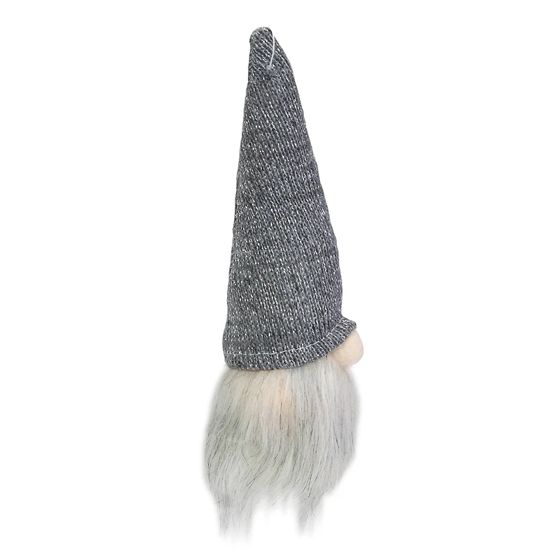 8" Metallic Gray Knit Gnome Head LED Ornament