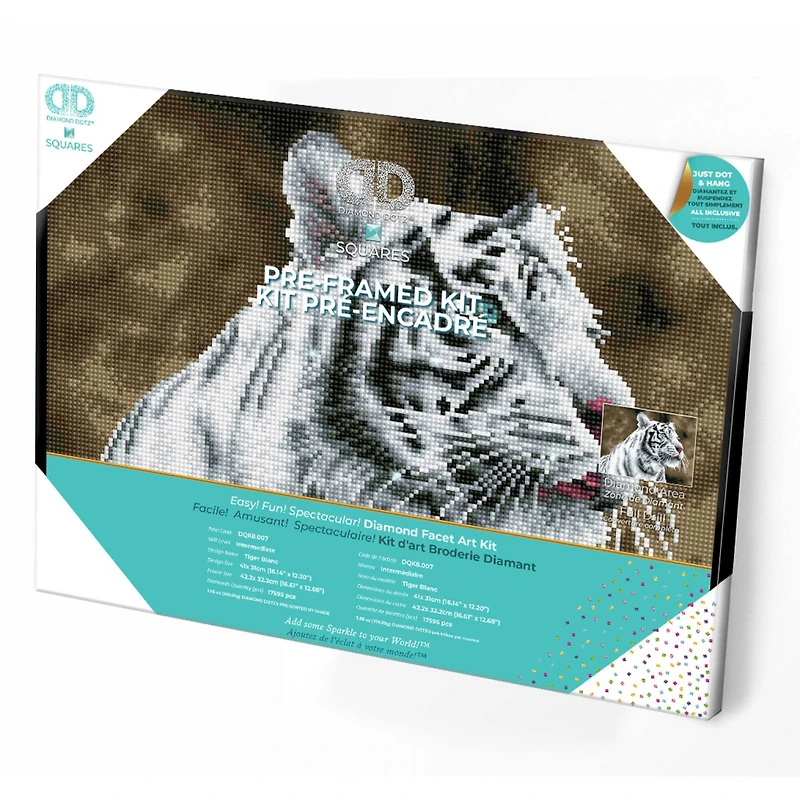 Diamond Dotz® Intermediate Tiger Blanc Pre-Framed Diamond Painting Kit