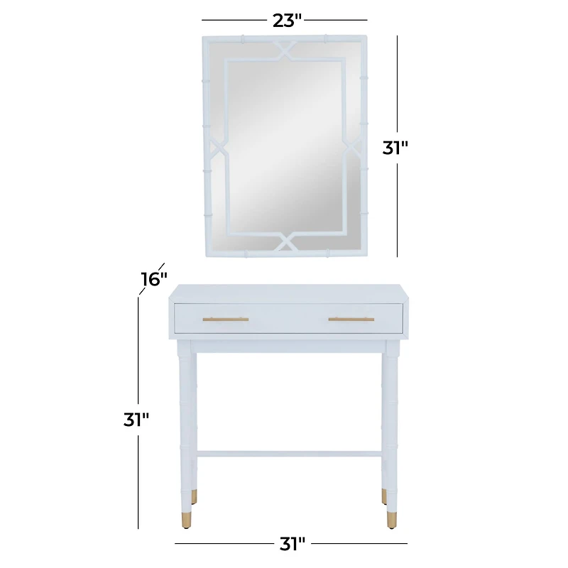 Set of 2" White Wood Traditional Console Table with Mirror, 31" x 31" x 16"