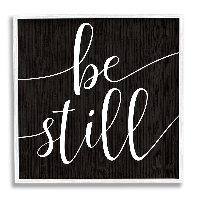 Stupell Industries Be Still Family Phrase Minimal Calligraphy Black Framed Wall Art