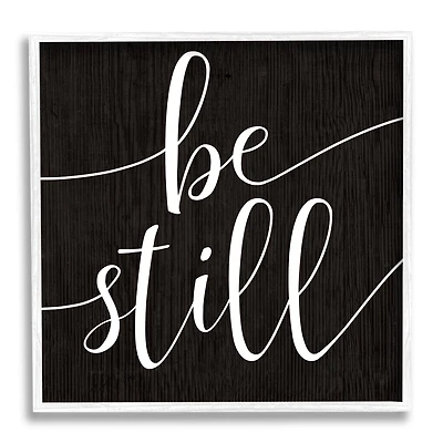 Stupell Industries Be Still Family Phrase Minimal Calligraphy Black Framed Wall Art
