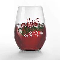 Merry Christmas Script 15oz. Printed Stemless Wine Glass