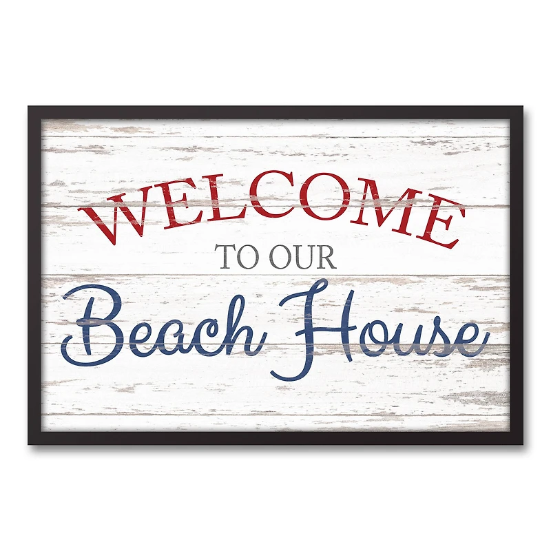 Welcome to Our Beach House Nautical Black Framed Canvas