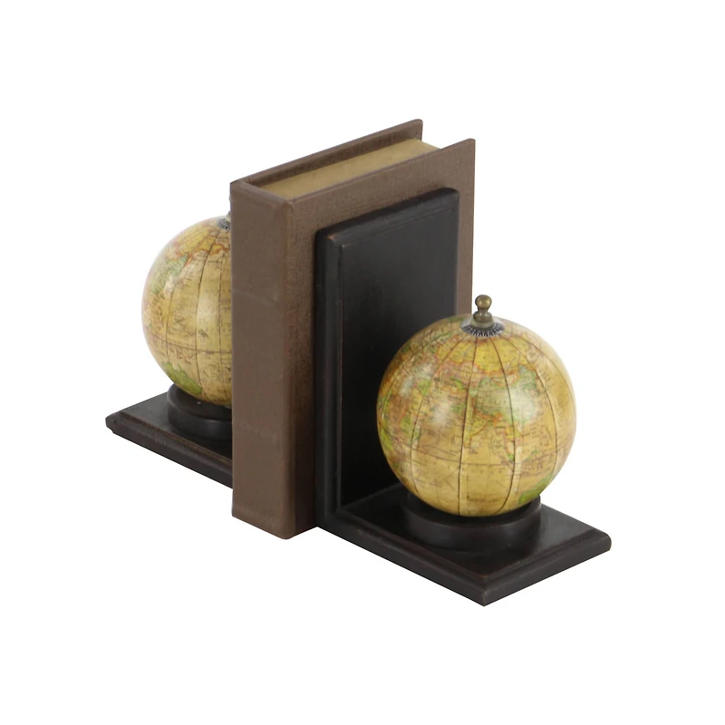 8" Rustic Brown Wood Globe Bookends