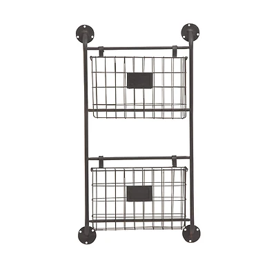 Black Metal Industrial Wall Mounted Magazine Rack
