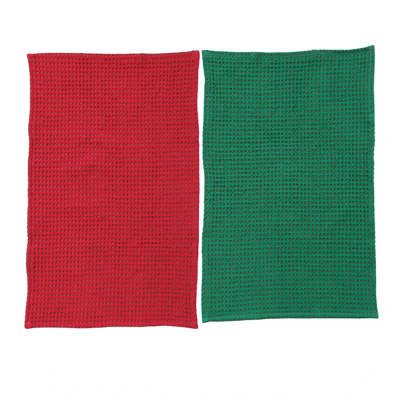 Hello Honey® 28" Red & Green Cotton Waffle Weave Tea Towel Set