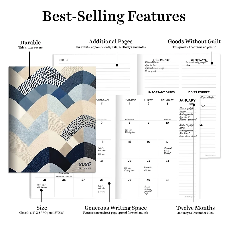 2026 Quilted Curves Medium Monthly Planner