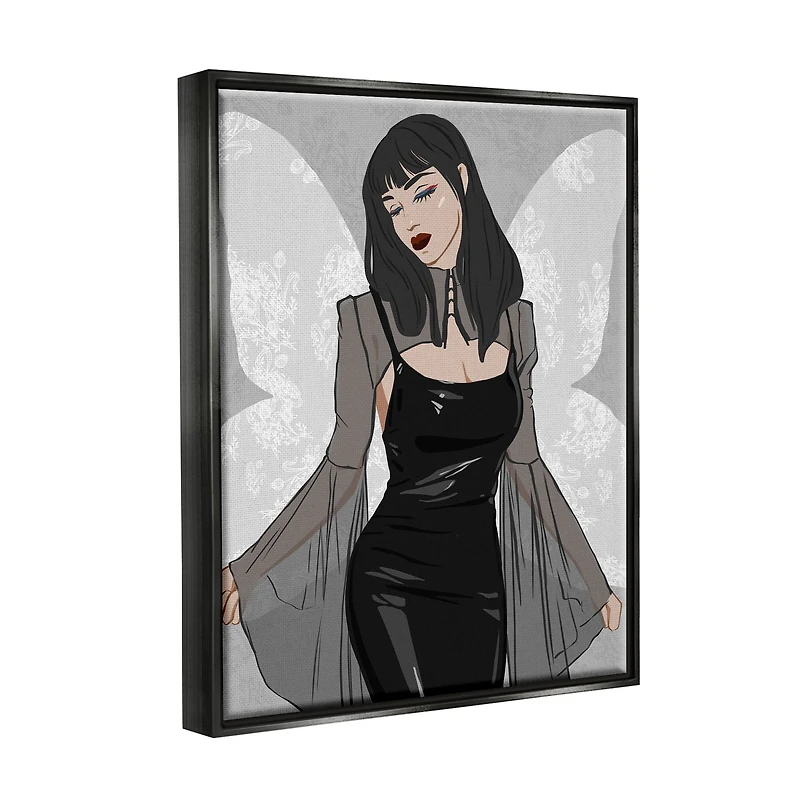 Stupell Industries Goth Fashion Girl Botanical Pattern Framed Floater Canvas Wall Art