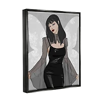 Stupell Industries Goth Fashion Girl Botanical Pattern Framed Floater Canvas Wall Art