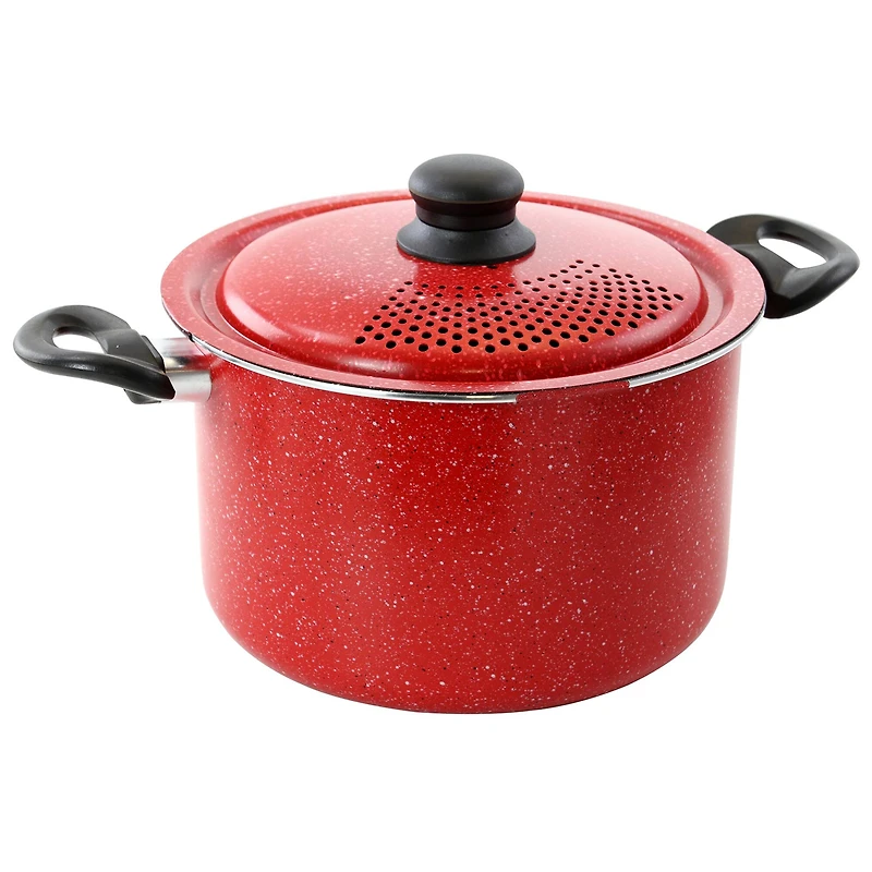 Gibson Home® Granita 6qt. Red Speckle Aluminum Pasta Pot with Strainer Lid