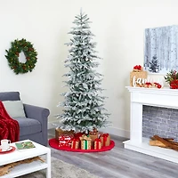 7.5ft. Pre-Lit Slim Flocked Nova Scotia Spruce Artificial Christmas Tree with Warm White LED Lights