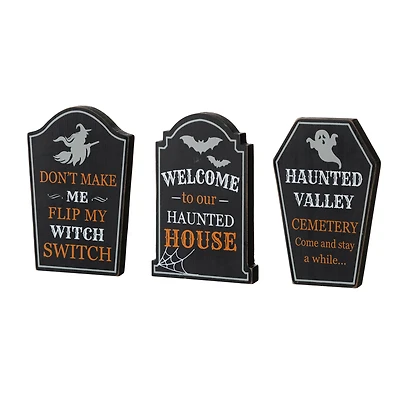 Glitzhome® 7" Tombstone Halloween Table Sign Set