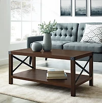 Dark Walnut Metal X Rustic Wood Coffee Table