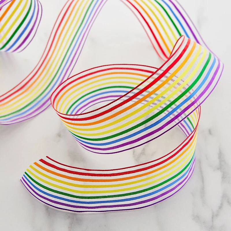 1.5" x 3yd. Rainbow Striped Wired Sheer Ribbon by Celebrate It™ 360°™