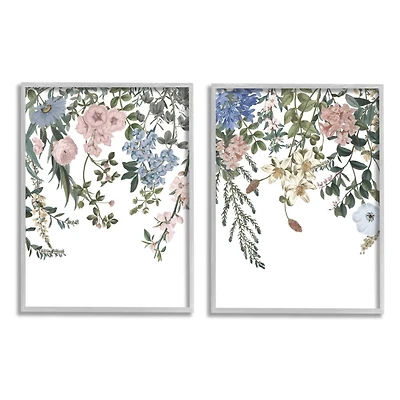 Stupell Industries Vintage Flower Vines Multi-Color Hanging Spring Floral in Gray Frame Wall Art