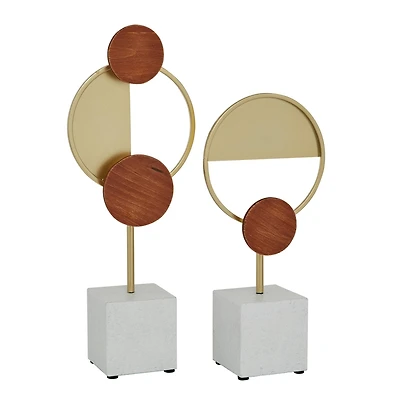 Multicolored Metal & Wood Contemporary Abstract Sculpture Set