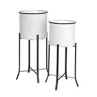 Hello Honey® White & Black Corrugated Metal Planters Set