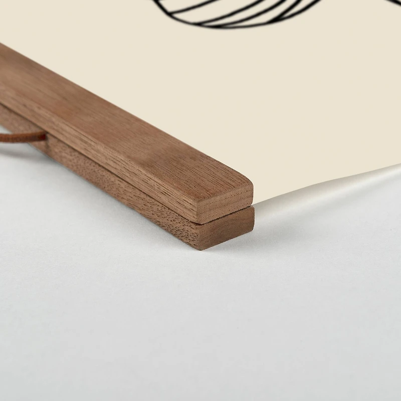 Line Flowers Teak Hanging Canvas