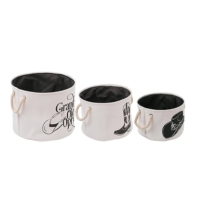 American Art Decor Grand Ole Opry Boot and Cowboy Hat Printed Fabric Basket Set of 3 - 15" x 11.5"