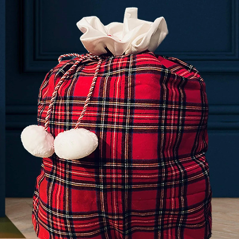 Haute Decor 28" Red Plaid Drawstring Christmas Santa Bag
