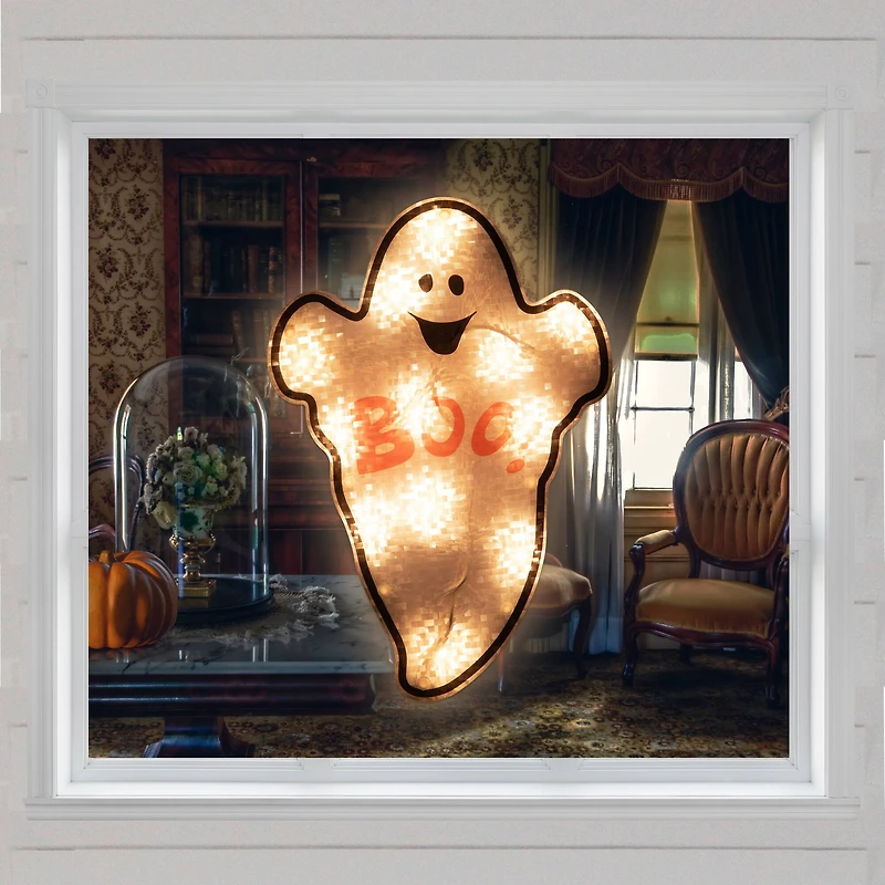Lighted Holographic Ghost Halloween Window Silhouette Decoration