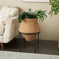 24.5" Brown Metal Wide Decorative Vase with Black Stand