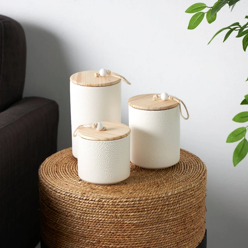 Cream Ceramic Spotted Textured Canister Set