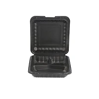 9" Black 3-Compartment Clamshell Take Out Containers, 150ct.