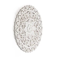 Habitat Etta 24" White Carved Floral Round Wall Art