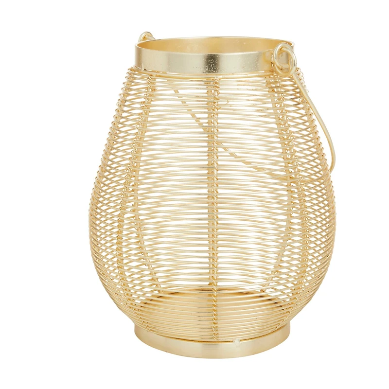 Gold Iron Glam Lantern, 9" x 7" x 7"