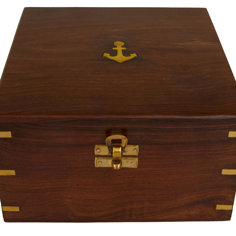 Gold Brass Sextant Compass with Decorative Box Set