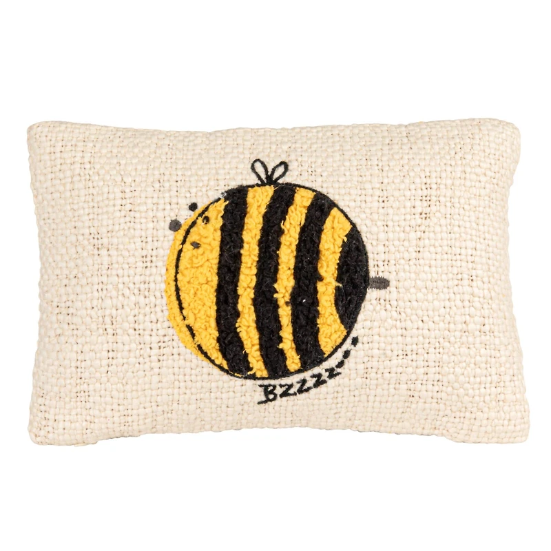 Hello Honey® White & Yellow Embroidered Bee Woven Cotton Lumbar Pillow
