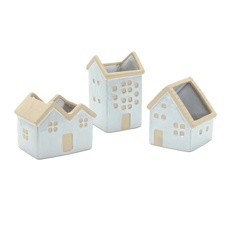 Neutral Porcelain House Planters Set