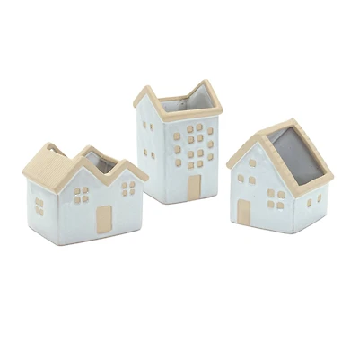 Neutral Porcelain House Planters Set