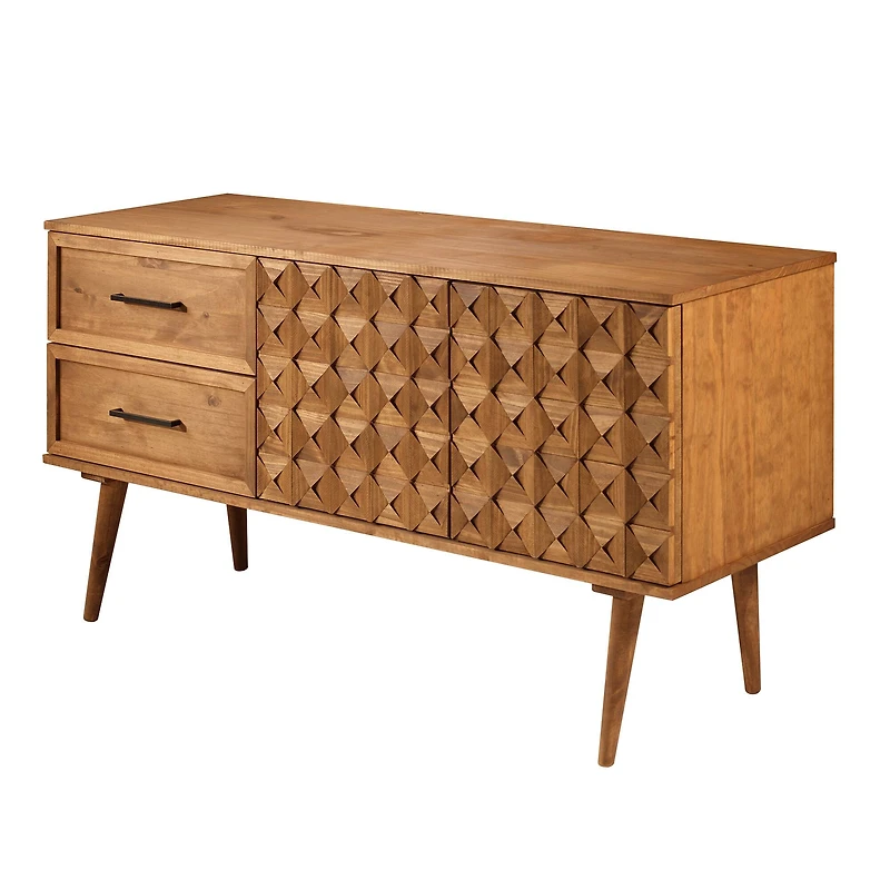 Walker Edison 58" Caramel Solid Wood 2-Drawer Prism Sideboard