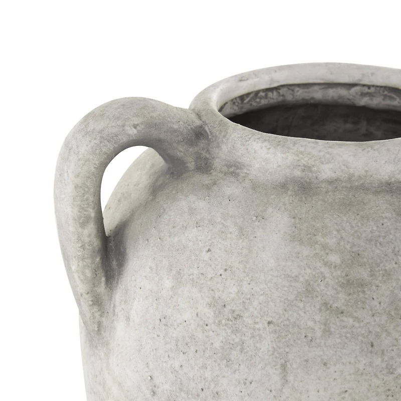 10.5" White Ceramic Antique Style Textured Vase with Black Shadings & Handles