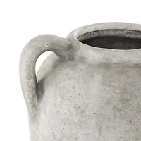 10.5" White Ceramic Antique Style Textured Vase with Black Shadings & Handles