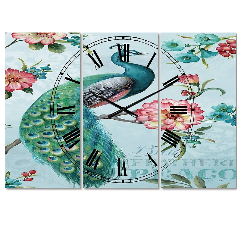 Designart 'Handpainted Peacock Traditional Multipanel Wall Clock