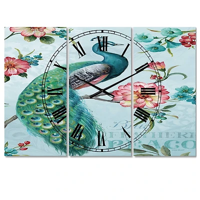Designart 'Handpainted Peacock Traditional Multipanel Wall Clock