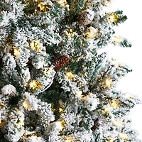 8ft. Pre-Lit Flocked Livingston Fir Artificial Christmas Tree with Pinecones, Clear LED Lights