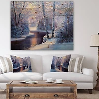 Designart - Winter Forest in River Sunset