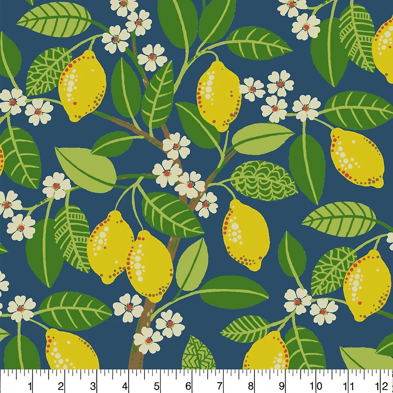 PKL Studio Indigo Lemon Tree Cotton Home Décor Fabric