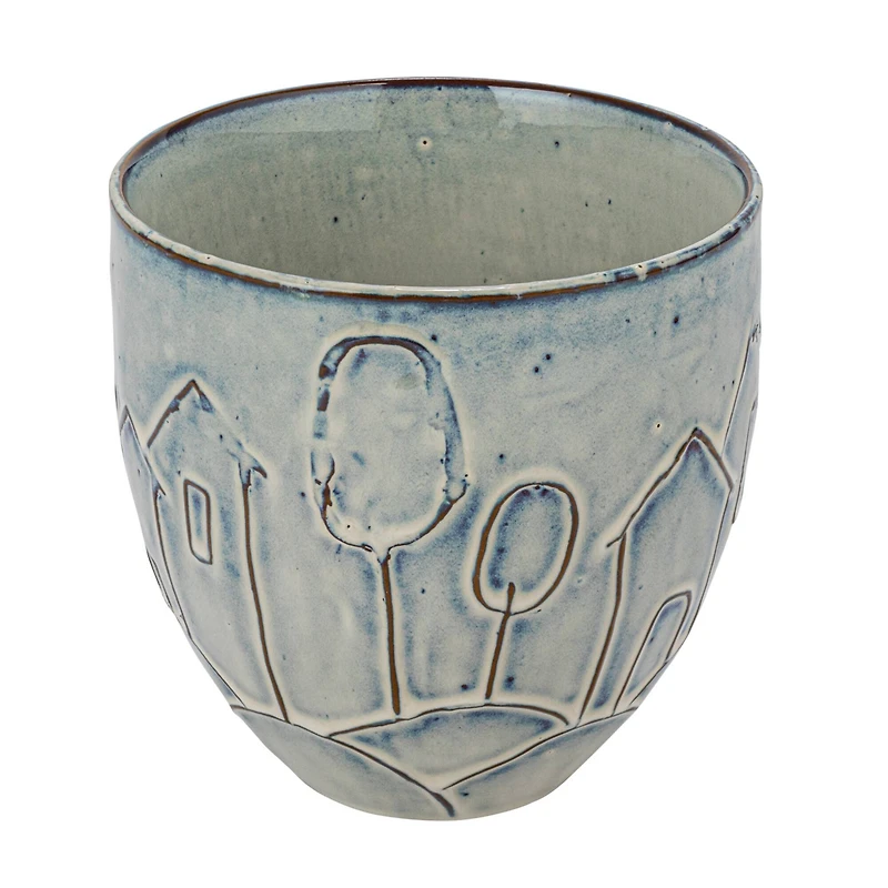 Hello Honey® 5.25" Round Debossed House Design Stoneware Planter